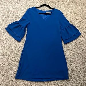 🆕 NWOT Royal Blue Double Lined Quarter Sleeve Shift Mini Dress Womens Size XS